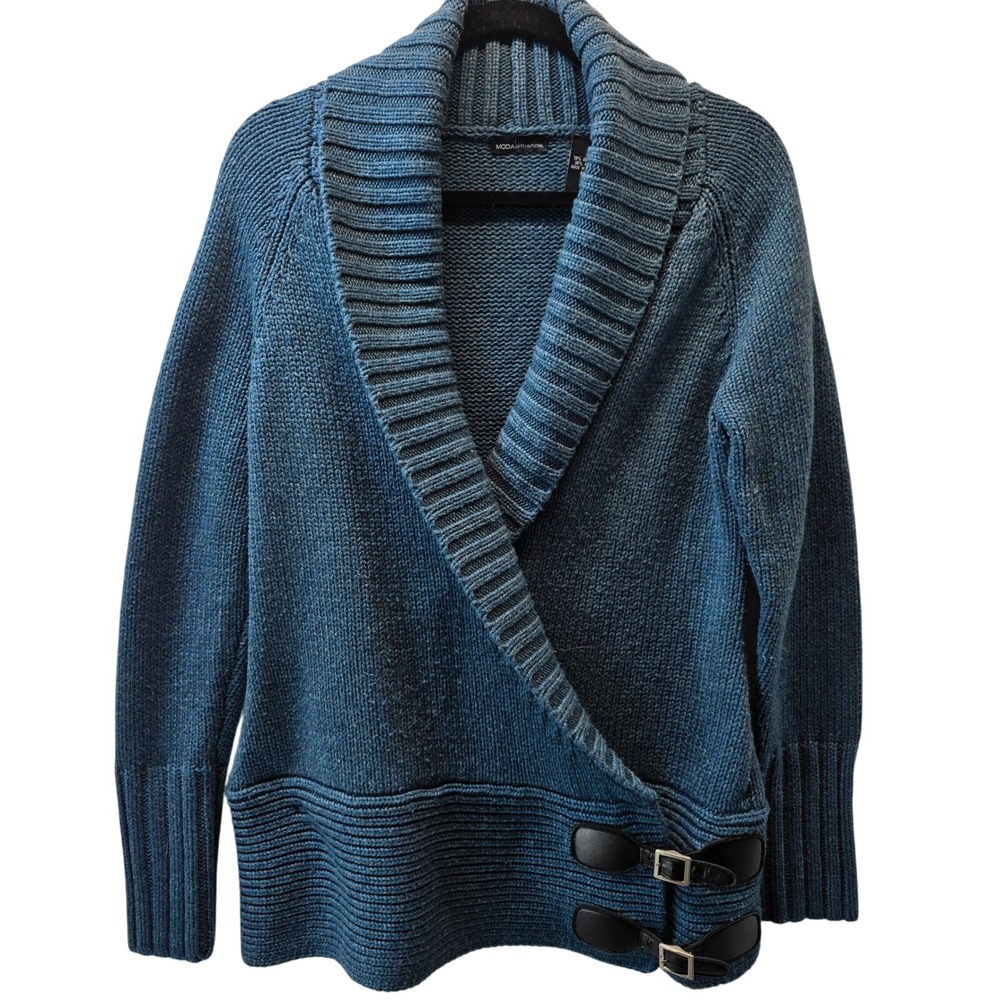 Wrap Buckle Chunky Sweater Cardigan Teal Blue Indie Wool Blend Womens Medium